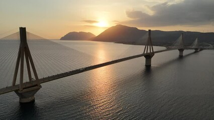 Aerial view of the Charilaos Trikoupis bridge Rio-Antirio in Greece