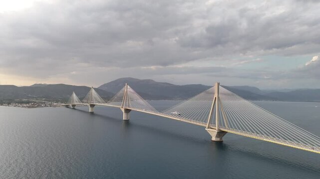 Aerial view of the Charilaos Trikoupis bridge Rio-Antirio in Greece