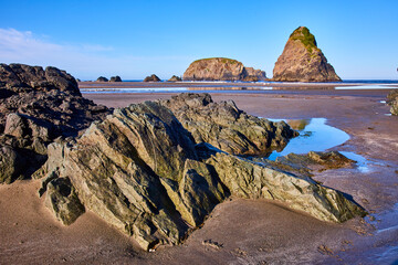 Rugged Sea Stacks at Low Tide Brookings Oregon Eye-Level Perspective
