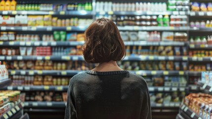 Woman Browsing Grocery Aisle in Supermart