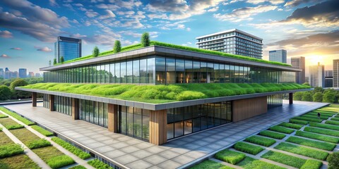 Green roof on modern building, green, roof, building, architecture, sustainable, eco-friendly, urban, design