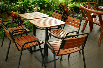 Tables and chairs in a coffee shop For customers to sit