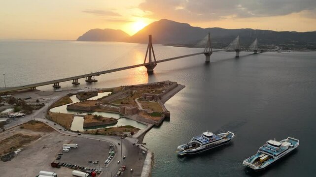 Aerial view of the Charilaos Trikoupis bridge Rio-Antirio in Greece