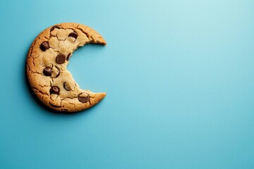 Obraz premium Half eaten Chocolate chip cookie on colored background