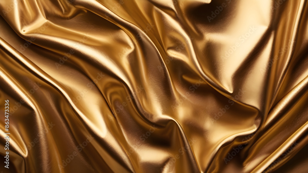 Wall mural gold metallic silk satin folded fabric background.