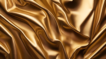 Fototapeta premium Gold metallic silk satin folded fabric background.