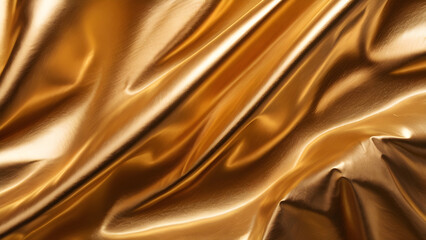 Fototapeta premium Gold metallic silk satin folded fabric background.