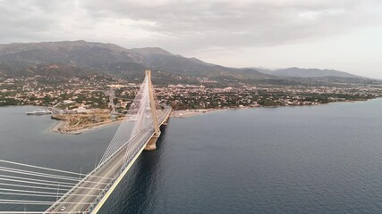 Aerial view of the Charilaos Trikoupis bridge Rio-Antirio in Greece