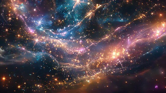 Each star in the shimmering starfall appears as a tiny brilliant gem cascading down from the heavens in a graceful and otherworldly manner.