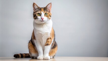 Fototapeta premium Calico cat in various poses, Calico cat, feline, pet, domestic animal, striped, multicolored, cute, playful, posing