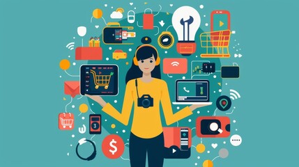 Woman Managing Multiple Devices and Services