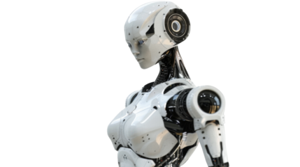 Woman cyber model robot, transparent background