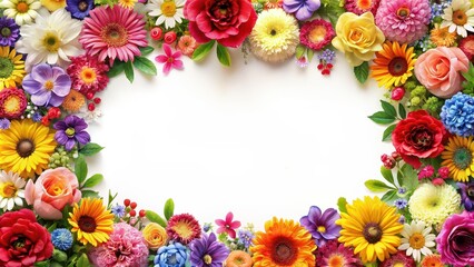 Obraz premium Beautiful frame adorned with colorful flowers, floral, blooming, garden, petals, decoration, nature, botanical, arrangement