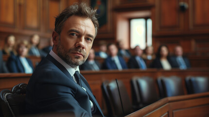 Fototapeta premium portrait of a male lawyer sitting in courtroom