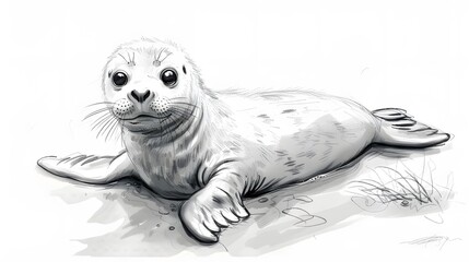 Cute baby seal cartoon on white background. 