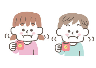よくぶくぶくうがいをしている男の子と女の子のセット