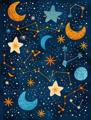 Fototapeta premium Detailed depiction of the constellations representing zodiac signs, zodiac constellations, star signs
