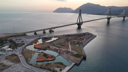 Aerial view of the Charilaos Trikoupis bridge Rio-Antirio in Greece