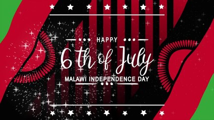 Happy Malawi Independence Day Text Animation with waving flag background. Celebrate Happy Malawi Independence Day on 1th of July. Great for celebrating Happy Malawi Independence Day.
