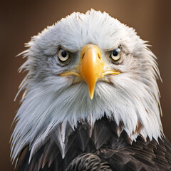 Fototapeta premium Bald Eagle, 미국의 상징, Symbol of the United States, 대형 포식자, Large predator, 강력한 부리, Powerful beak, 황금색 머리, Golden head, 깃털, Feathers, 생태계의 중요성, Importance in ecosystem, 생태보호, Conservation, 독특한 날개 모양, Uni
