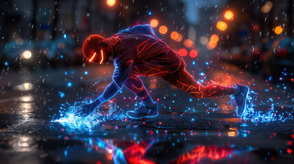 Futuristic Sports with Augmented Reality, Athletes Using High Tech Gear for Advanced Training Pioneering the Next Generation of Training with Cutting Edge Technology in Modern Sports