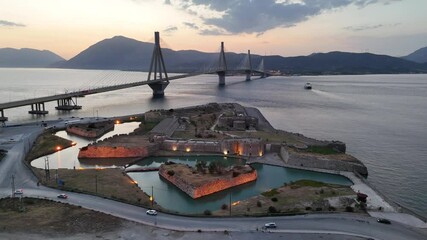 Aerial view of the Charilaos Trikoupis bridge Rio-Antirio in Greece