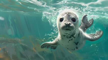 Cute baby seal cartoon on white background. 