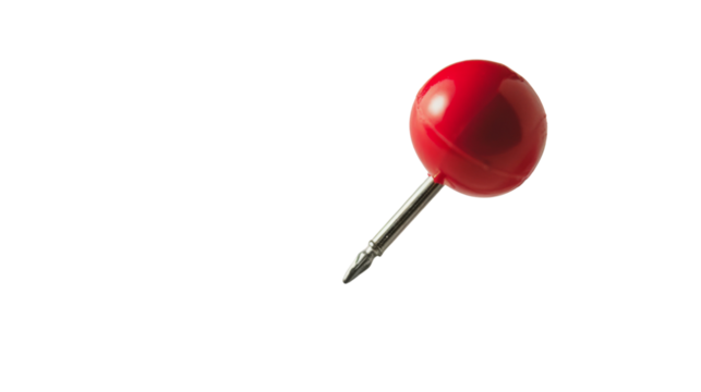 Red pin, push pin on transparent background