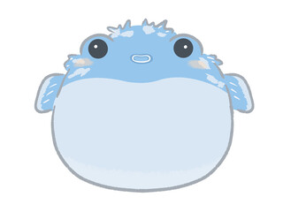 正面を向いている可愛いフグのイラスト