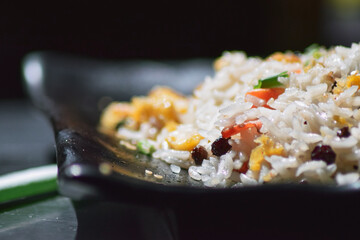 A plate of mixed fried rice, a chinese Indian food 