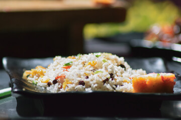 A plate of mixed fried rice, a chinese Indian food 