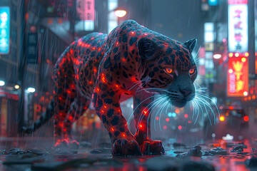 Biomechanical Beasts in Future Neon Metropolis