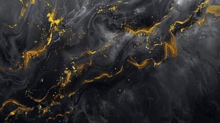 Fototapeta premium black and gold-themed wallpaper, accentuated by intricate white ink-like liquid fluid patterns that mimic the luxurious texture of marble stone, perfect for creating a sophisticated ambiance.