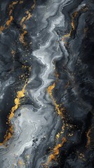 Fototapeta premium black and gold-themed wallpaper, accentuated by intricate white ink-like liquid fluid patterns that mimic the luxurious texture of marble stone, perfect for creating a sophisticated ambiance.
