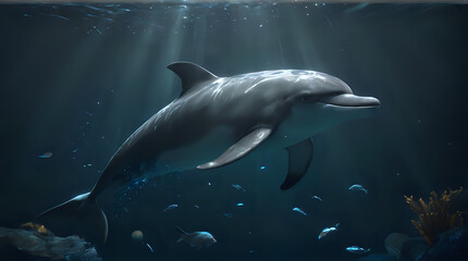Fototapeta premium dolphin in the water with a lot of fish around it