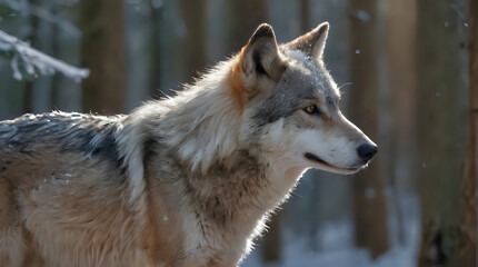 Obraz premium a wolf standing in the snow in the woods