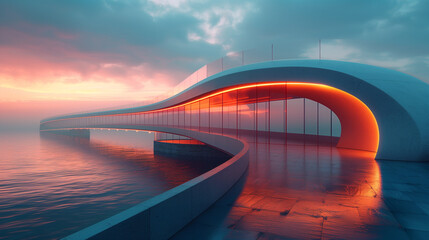 Obraz premium Future concept design of bridge over river