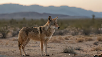 Fototapeta premium a standing in the desert with mountains in the background
