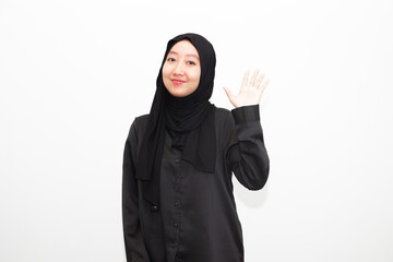 Beautiful and cheerful young Asian Muslim woman, with various expressions. isolated on white background