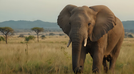 Fototapeta premium a large elephant standing in a field of tall grass