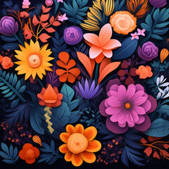 Colorful Array of Paper Flowers in Bloom with Various Shades and Textures Creating a Lively and Artistic Display