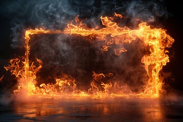 Flaming Rectangle Frame on Black Background