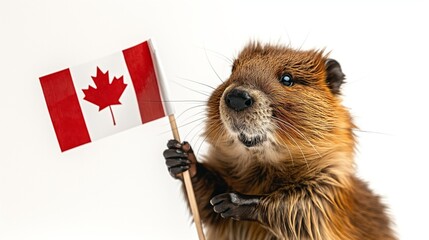 Beaver holding canadian flag for canadian independence day