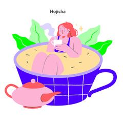 Lifestyle trends concept. A serene moment of enjoying hojicha tea, symbolizing relaxation and traditional beverage culture