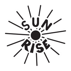 sun rise handwritten black color. Motivational positive fashion text. Vector clipart sign isolated on white background. Vector illustration