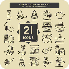 Icon Set Kitchen Tool. related to Food symbol. hand drawn style. simple design illustration
