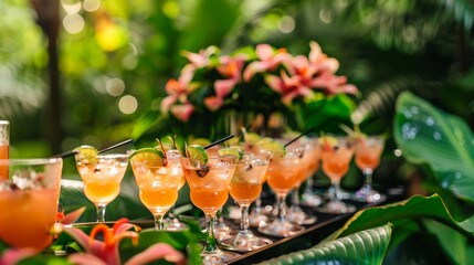 A tropical bird watching excursion ending with a bird-themed cocktail hour