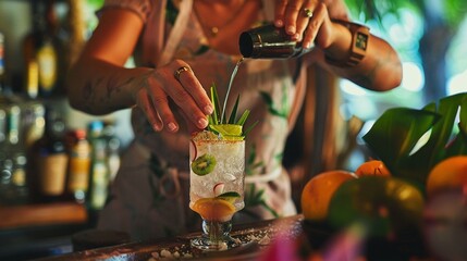 A tropical-themed cooking and cocktail pairing class, using only local ingredients