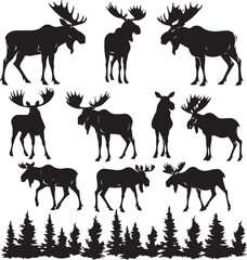 Fototapeta premium A Lot of Silhouette Wild Moose Animal silhouette vector illustration.
