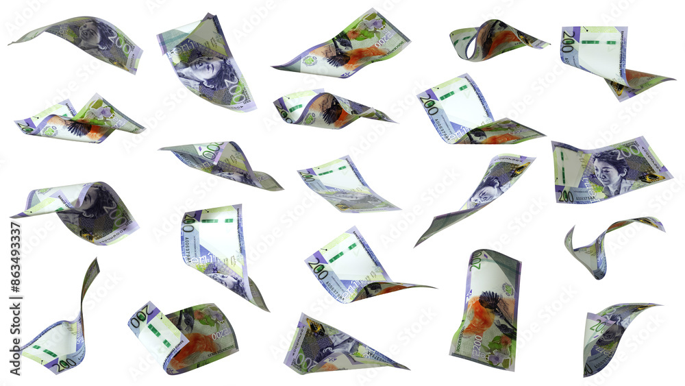 Aufkleber 3D rendering of Set of  Peruvian soles notes flying in different angles and orientations isolated on transparent background. currency of Peru
